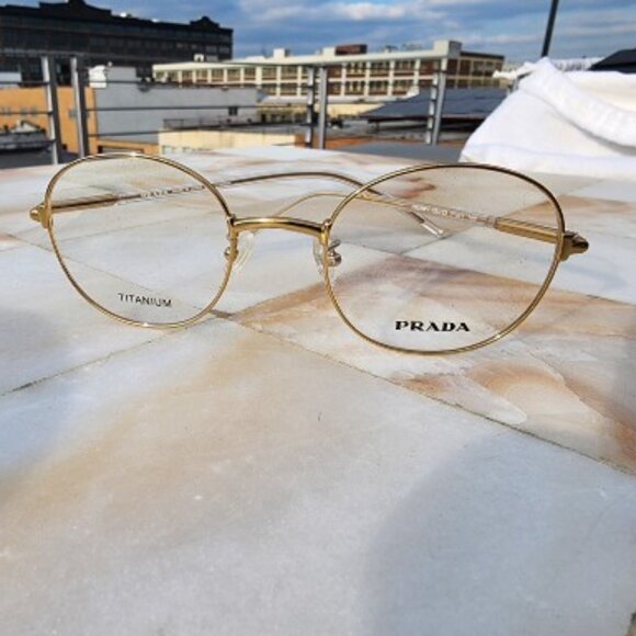 PRADA VPR 6T4 1BK-1O1 Round 48mm Gold Men’s Women’s Eyeglasses Frame posh - Picture 1 of 8